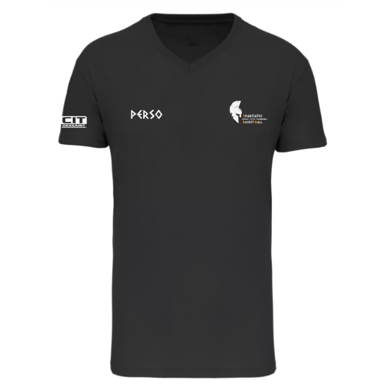 T-shirt coton col v - Logo Basket Adapté